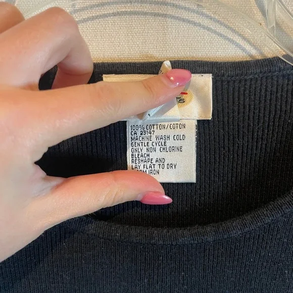 Talbots Black 100% Cotton Ribbed Short Sleeve Crew Neck Knit Top Small - Picture 6 of 8